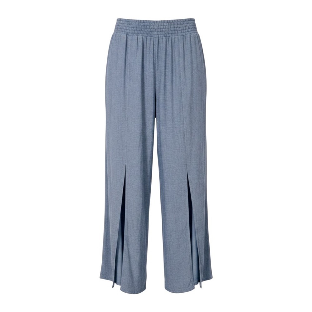 Land 'n Sea  Blue Rayon Linen Split Leg Smocked Waist Pants L Coastal Minimalist